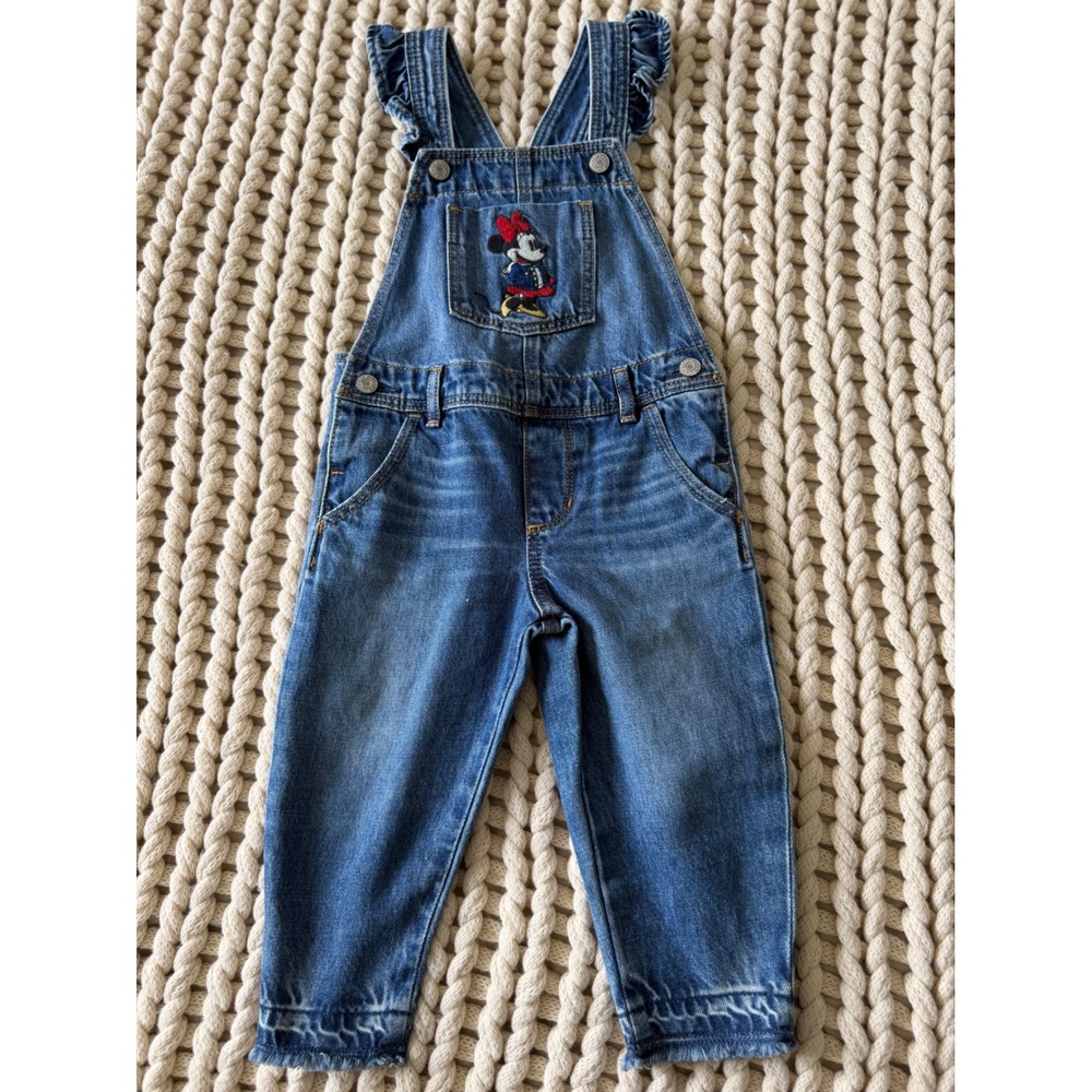Baby Gap Disney Minnie Mouse Ruffle Denim Overalls Toddler 2 Years Blue Wash